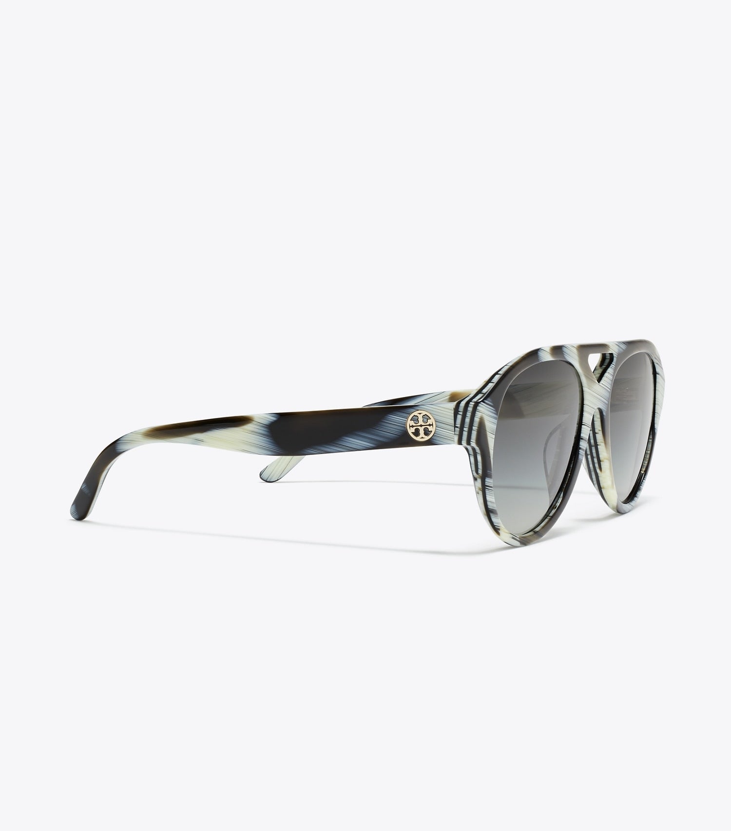 Tory Burch Miller Pilot Sunglasses - Ivory Brown Horn/Light Gray Gradient