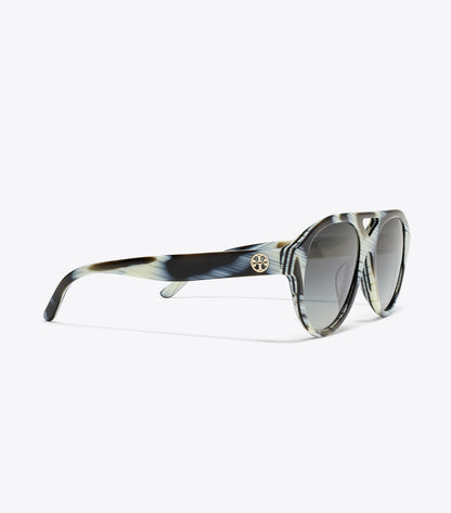 Tory Burch Miller Pilot Sunglasses - Ivory Brown Horn/Light Gray Gradient