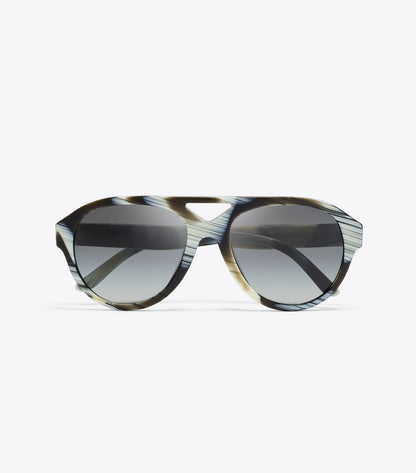 Tory Burch Miller Pilot Sunglasses - Ivory Brown Horn/Light Gray Gradient