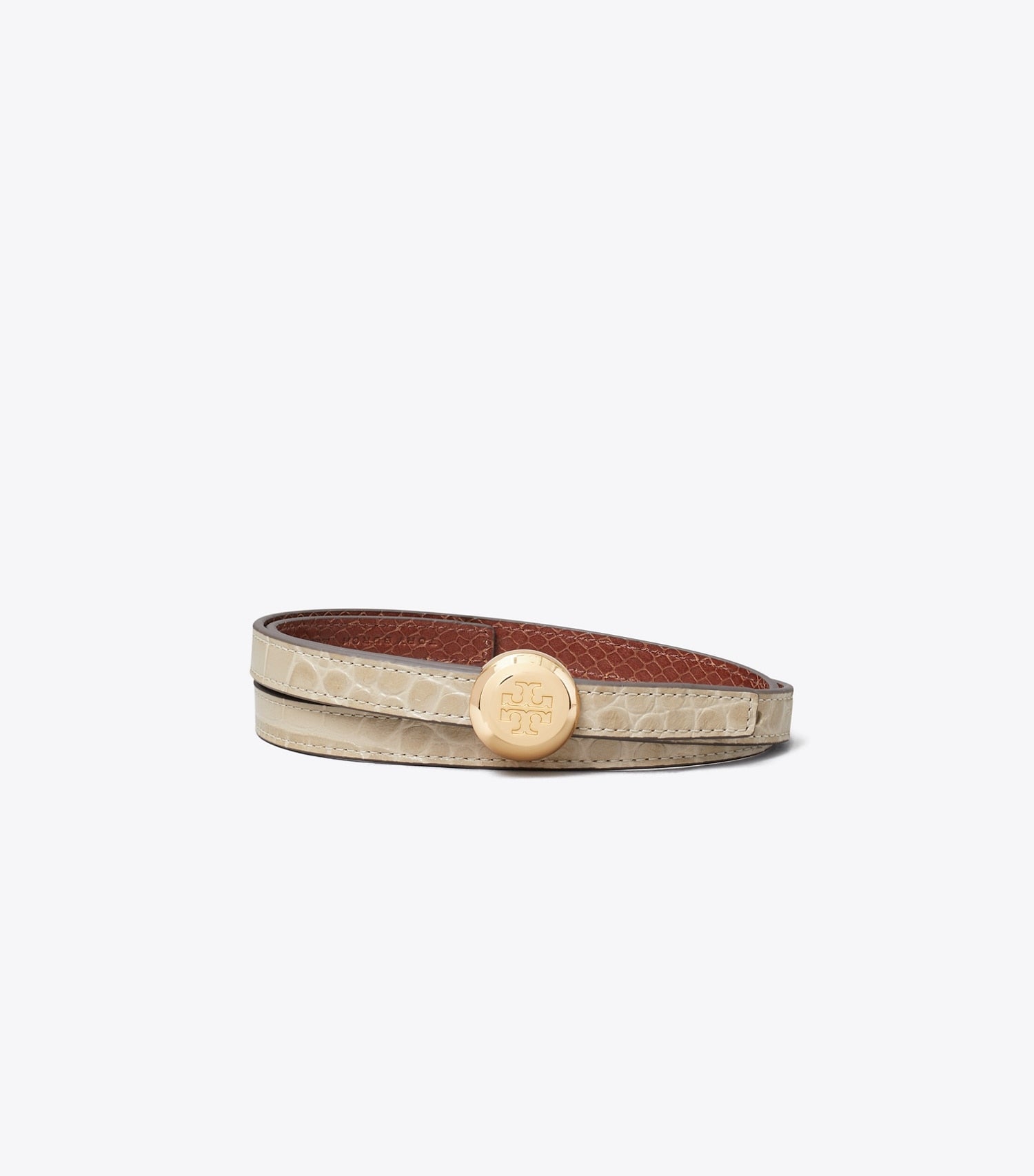 Tory Burch Romy Croc-Embossed Reversible Belt - Light Hickory / Sweet Maple