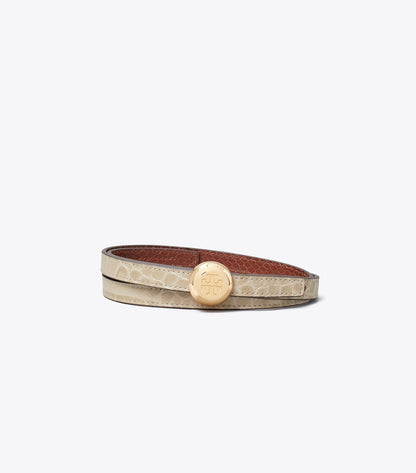 Tory Burch Romy Croc-Embossed Reversible Belt - Light Hickory / Sweet Maple