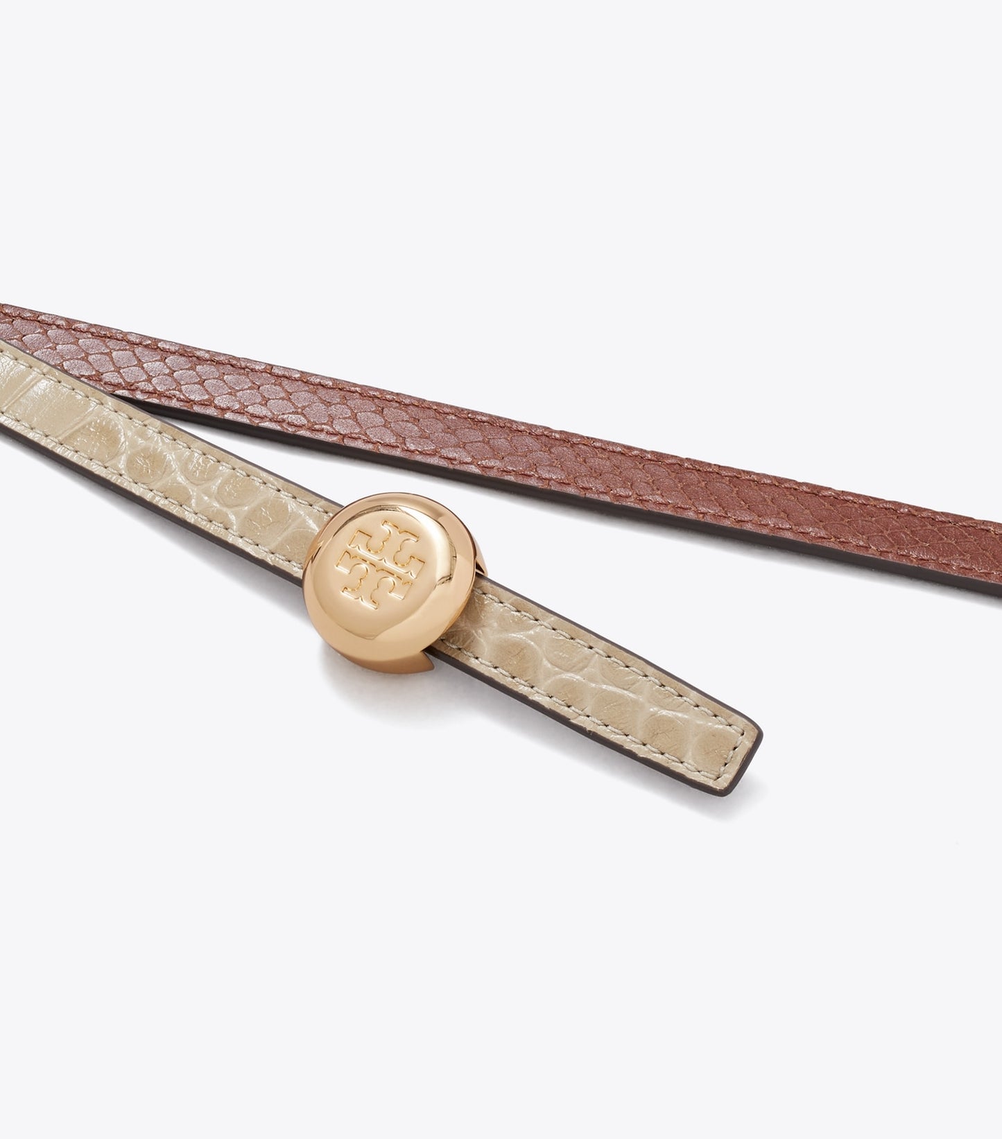 Tory Burch Romy Croc-Embossed Reversible Belt - Light Hickory / Sweet Maple