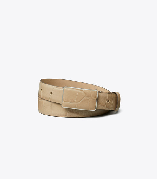 Tory Burch Plate Croc-Embossed Belt - Ginger Leaf/Silver