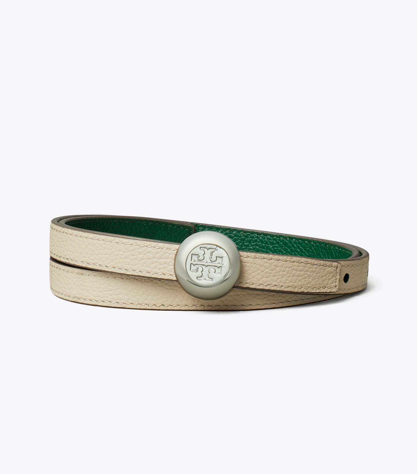 Tory Burch Romy Reversible Belt - Dark Kale / Light Stone / Silver