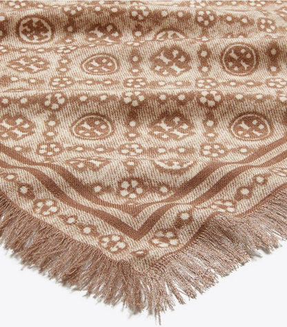 Tory Burch T Monogram Floral Oblong Scarf - Chocolate T Monogram