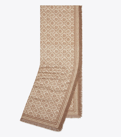 Tory Burch T Monogram Floral Oblong Scarf - Chocolate T Monogram