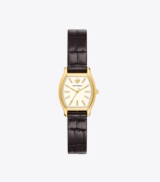 Tory Burch Small Eleanor Curve Watch - Ivory/Gold/Black Croc