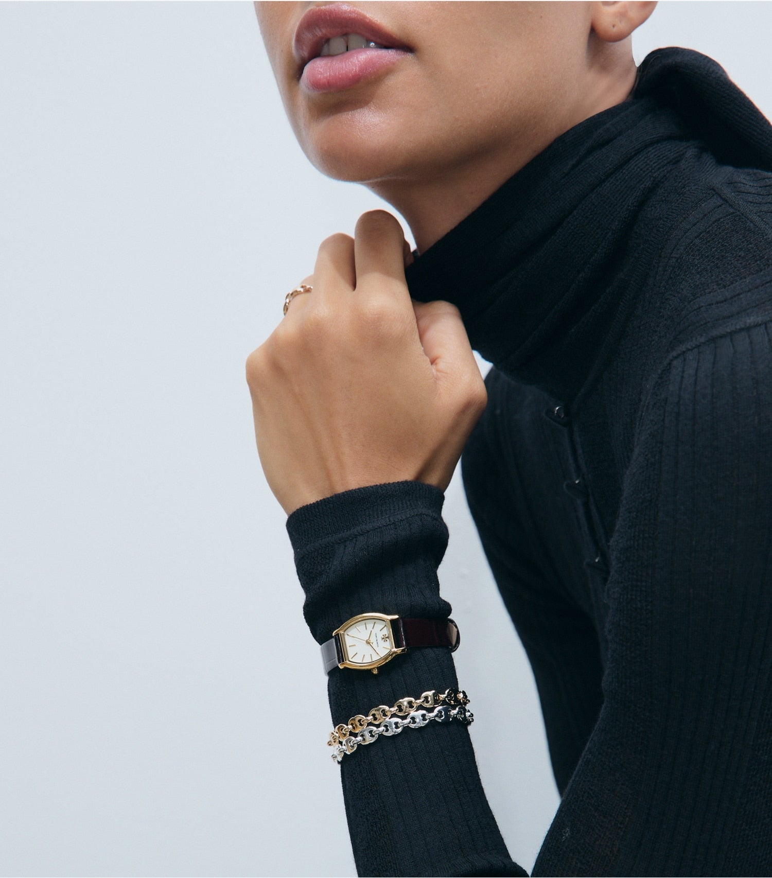 Tory Burch Small Eleanor Curve Watch - Ivory/Gold/Black Croc