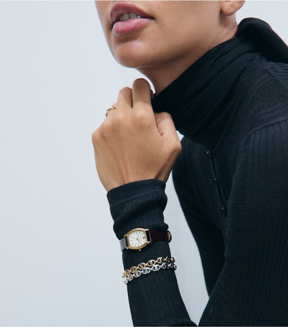 Tory Burch Small Eleanor Curve Watch - Ivory/Gold/Black Croc