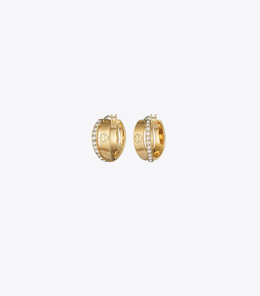 Tory Burch Icon Pavé Double Hoop Earring - Tory Gold / Crystal