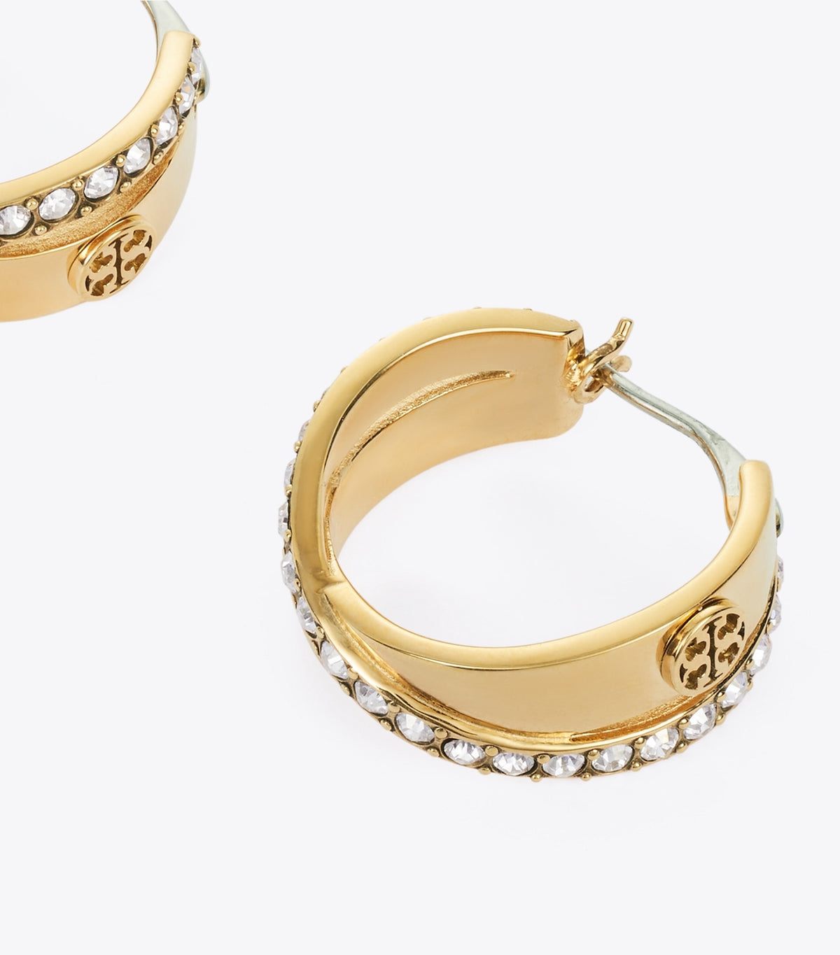 Tory Burch Icon Pavé Double Hoop Earring - Tory Gold / Crystal