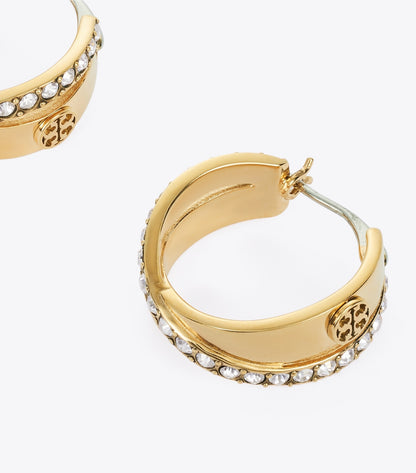 Tory Burch Icon Pavé Double Hoop Earring - Tory Gold / Crystal