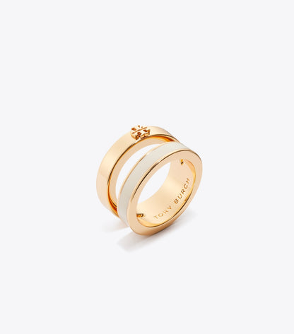 Tory Burch Icon Enamel Double Ring - Tory Gold / New Ivory