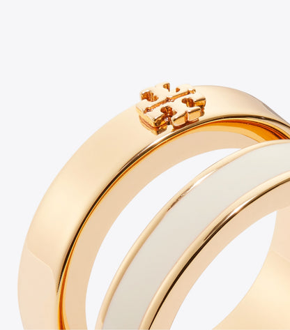 Tory Burch Icon Enamel Double Ring - Tory Gold / New Ivory