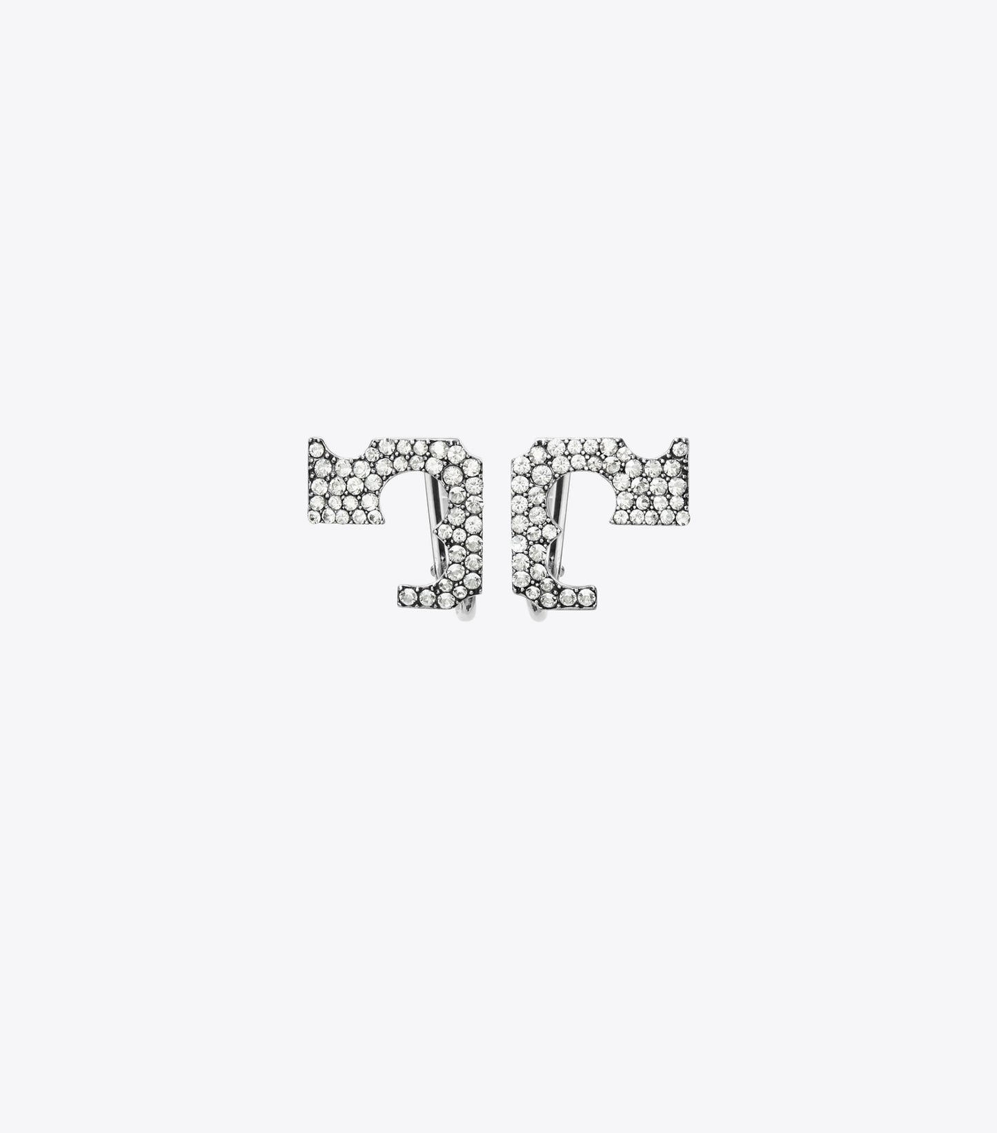 Tory Burch Runway Pavé Serif T Clip-On Earrings - Tory Silver / Crystal