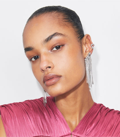 Tory Burch Runway Pavé Serif T Clip-On Earrings - Tory Silver / Crystal