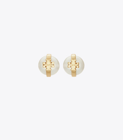 Tory Burch Moondance Pearl Stud Earrings - Light Brass / Pearl