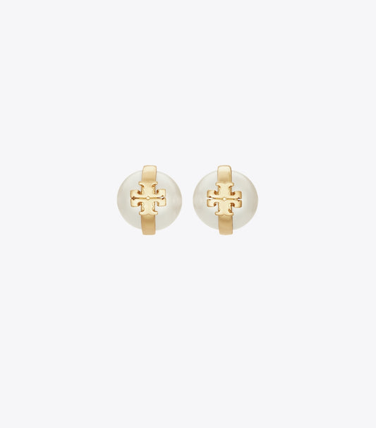Tory Burch Moondance Pearl Stud Earrings - Light Brass / Pearl