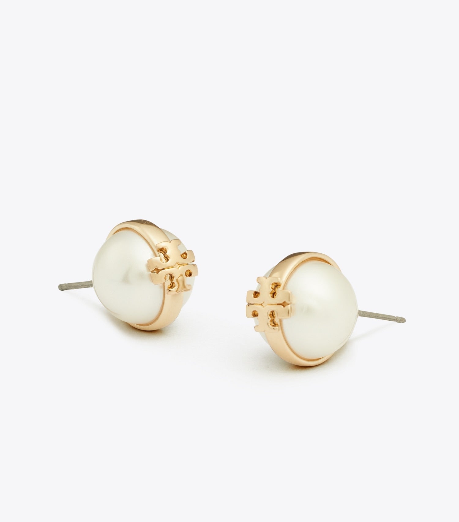 Tory Burch Moondance Pearl Stud Earrings - Light Brass / Pearl