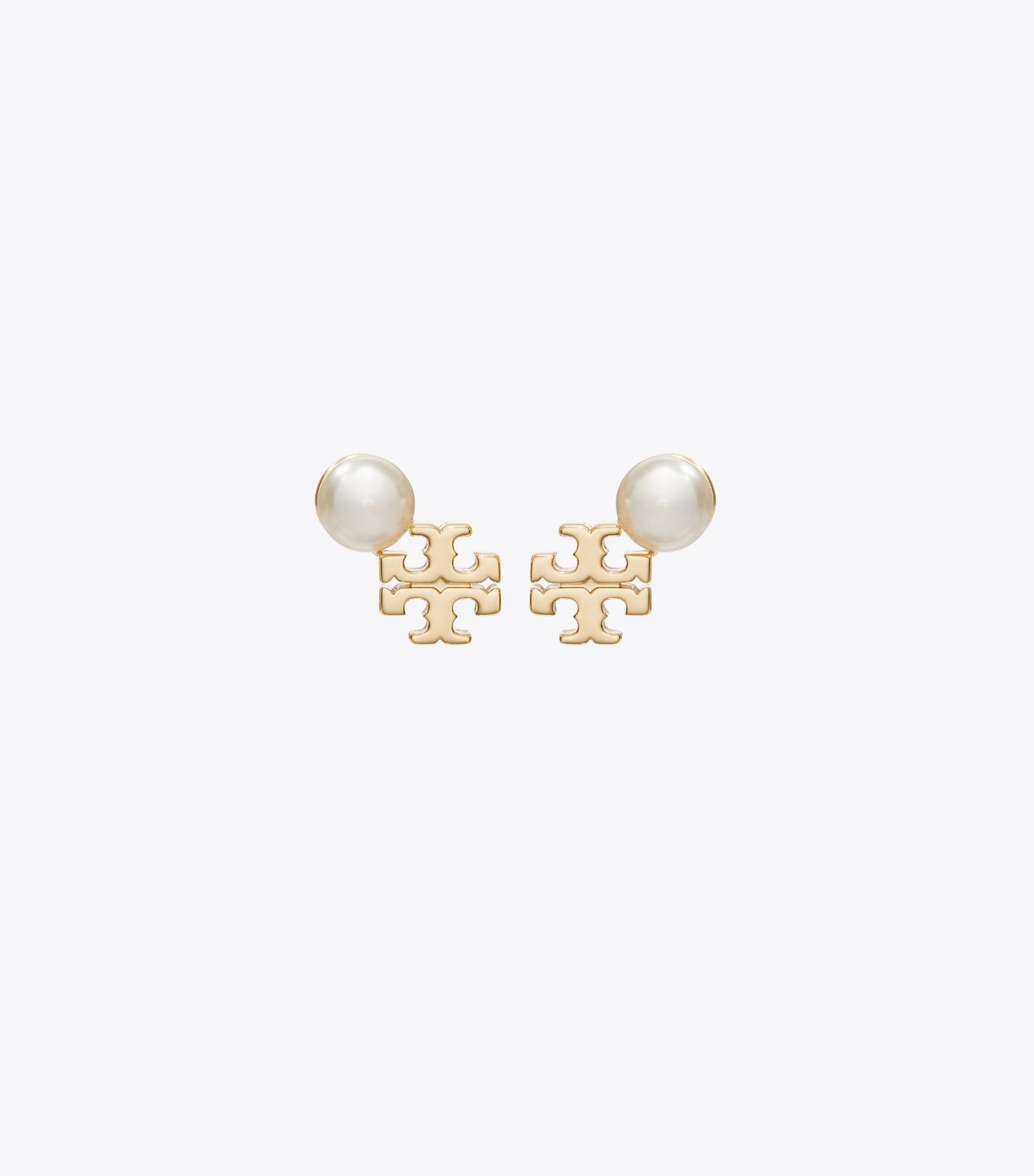 Tory Burch Moondance Logo and Pearl Stud Earrings - Tory Gold / Pearl