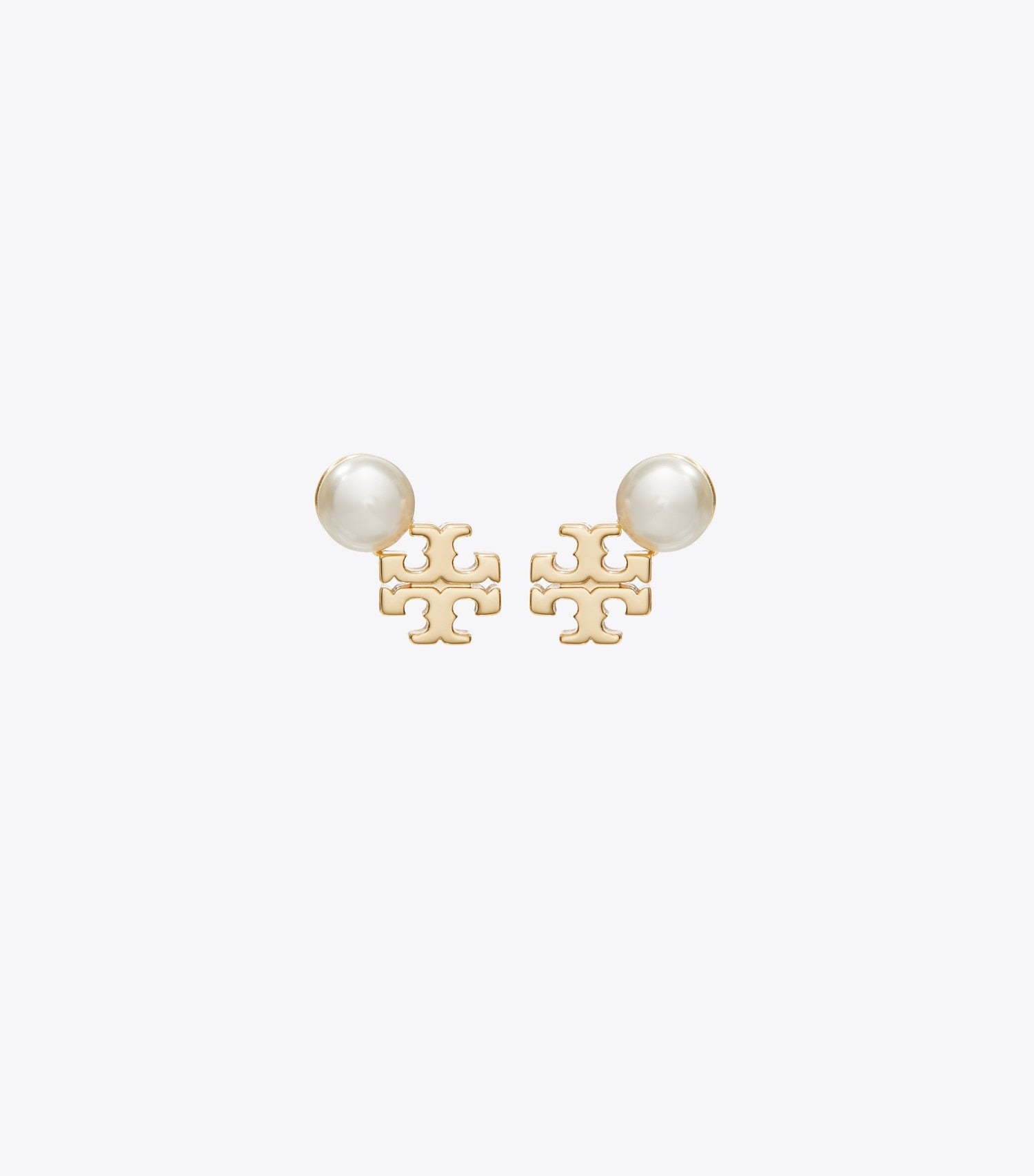 Tory Burch Moondance Logo and Pearl Stud Earrings - Tory Gold / Pearl