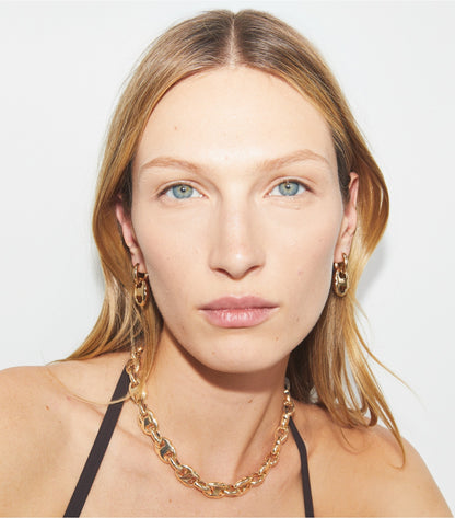 Tory Burch Gemini Link Small Hoop Earrings - Light Brass