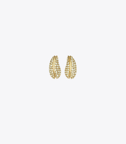 Tory Burch Mini Pierced Pavé Earrings - Light Brass / Crystal
