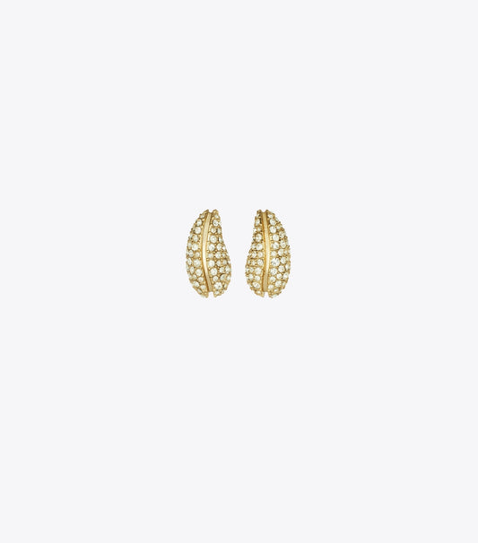 Tory Burch Mini Pierced Pavé Earrings - Light Brass / Crystal