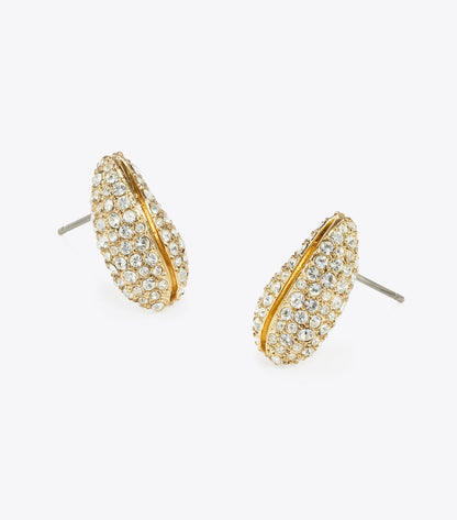 Tory Burch Mini Pierced Pavé Earrings - Light Brass / Crystal