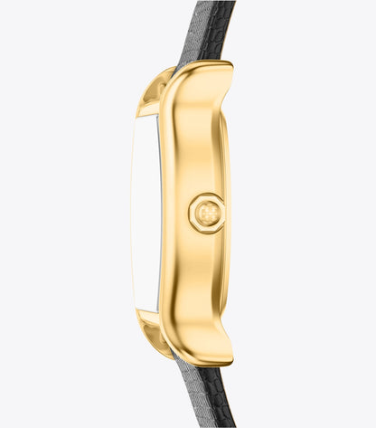 Tory Burch Small Eleanor Curve Watch - Mother-Of-Pearl/Gold/Black Lizard