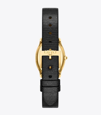 Tory Burch Small Eleanor Curve Watch - Mother-Of-Pearl/Gold/Black Lizard