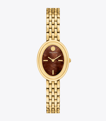 Tory Burch Oval Watch - Chocolate Mother-Of-Pearl/Gold