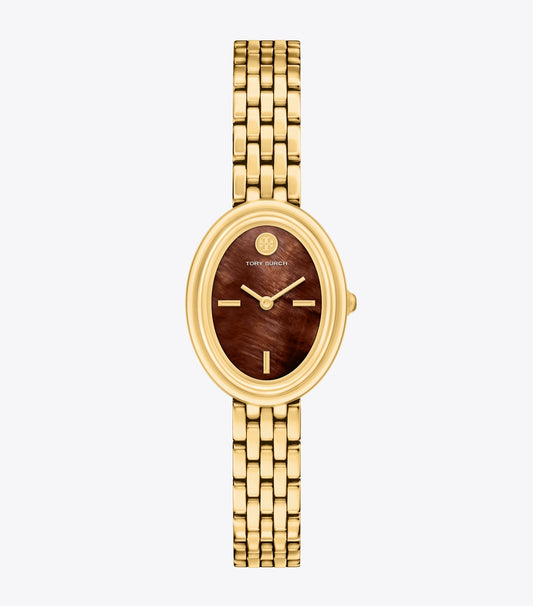 Tory Burch Oval Watch - Chocolate Mother-Of-Pearl/Gold