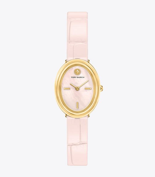 Tory Burch Oval Watch - Pink Mother-Of-Pearl/Pink Faux Croc/Gold