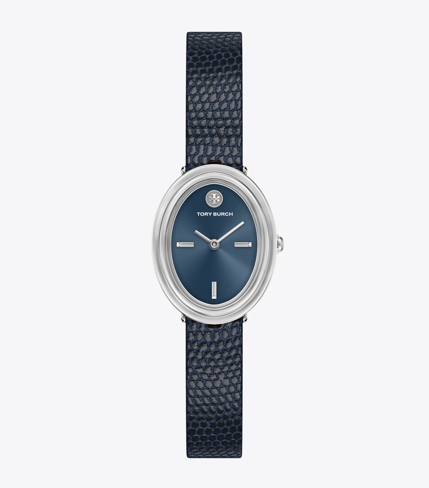 Tory Burch Oval Watch - Blue Steel/Blue Faux Lizard/Silver