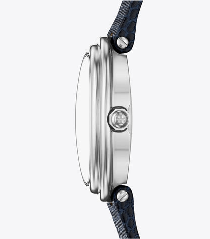 Tory Burch Oval Watch - Blue Steel/Blue Faux Lizard/Silver