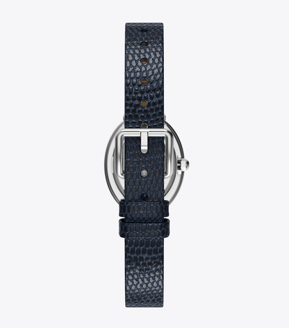 Tory Burch Oval Watch - Blue Steel/Blue Faux Lizard/Silver
