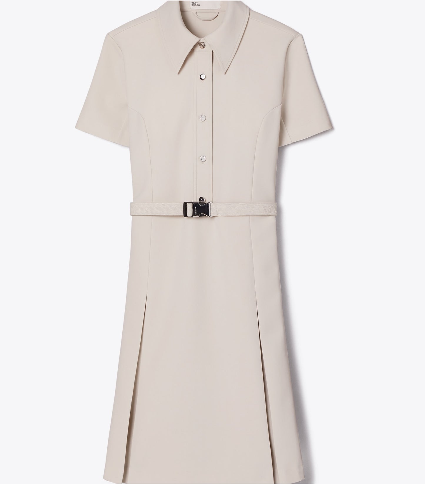 Tory Burch Short-Sleeve Pleated Golf Dress - Stone
