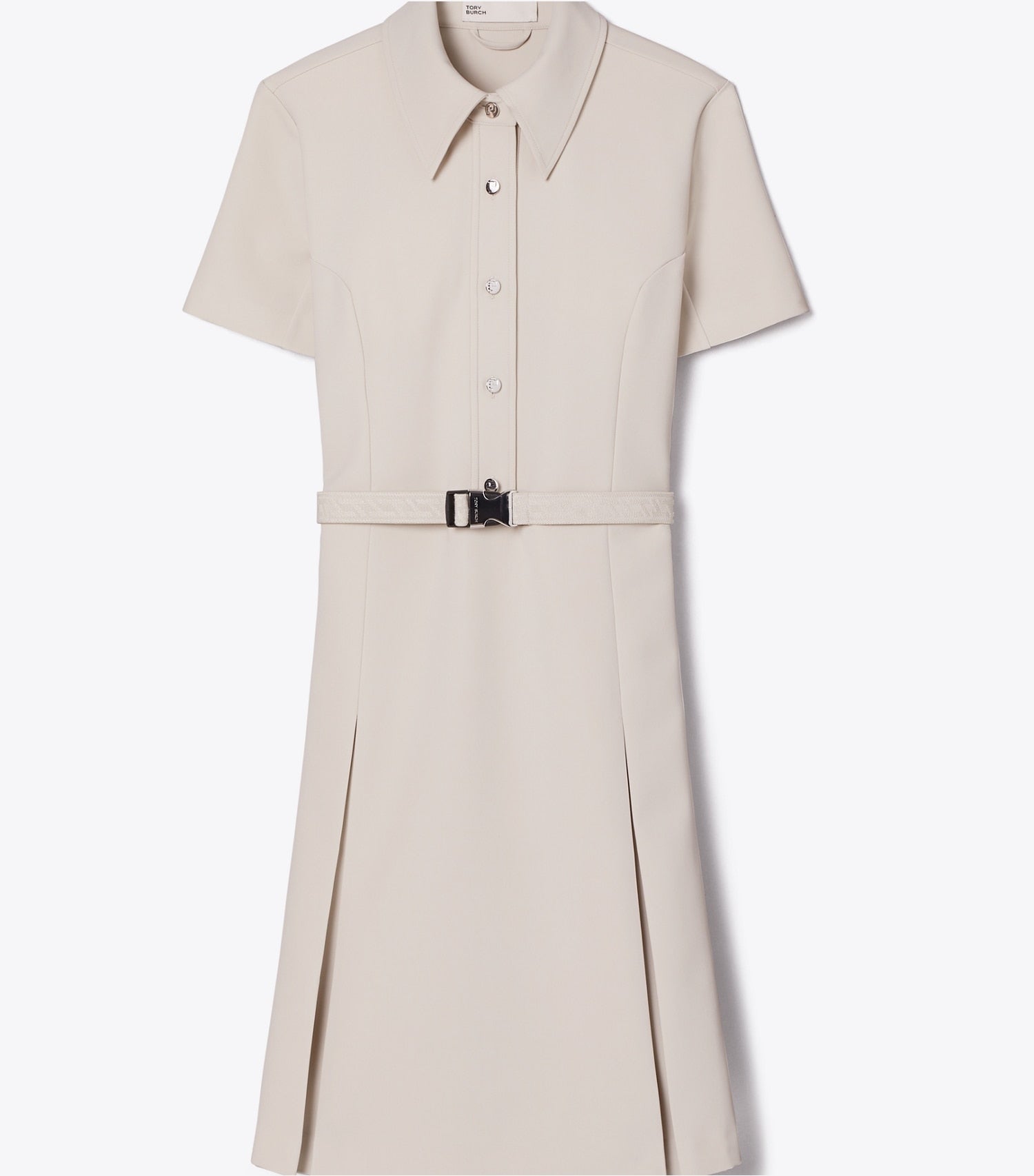 Tory Burch Short-Sleeve Pleated Golf Dress - Stone