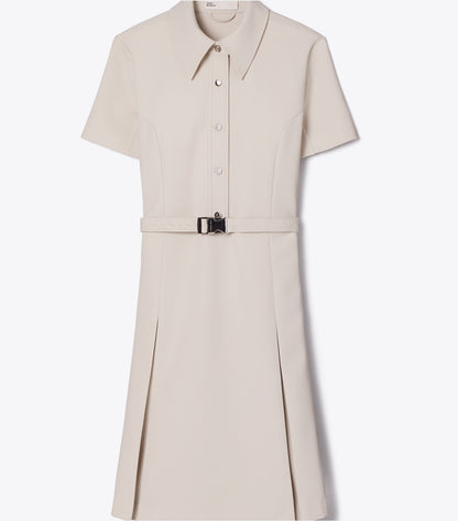 Tory Burch Short-Sleeve Pleated Golf Dress - Stone