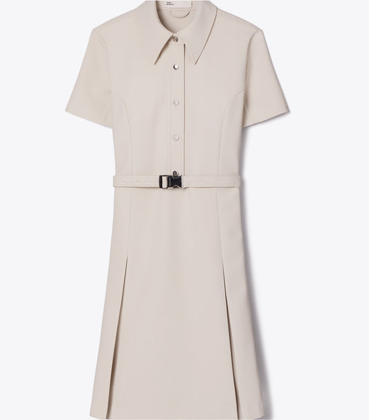 Tory Burch Short-Sleeve Pleated Golf Dress - Stone