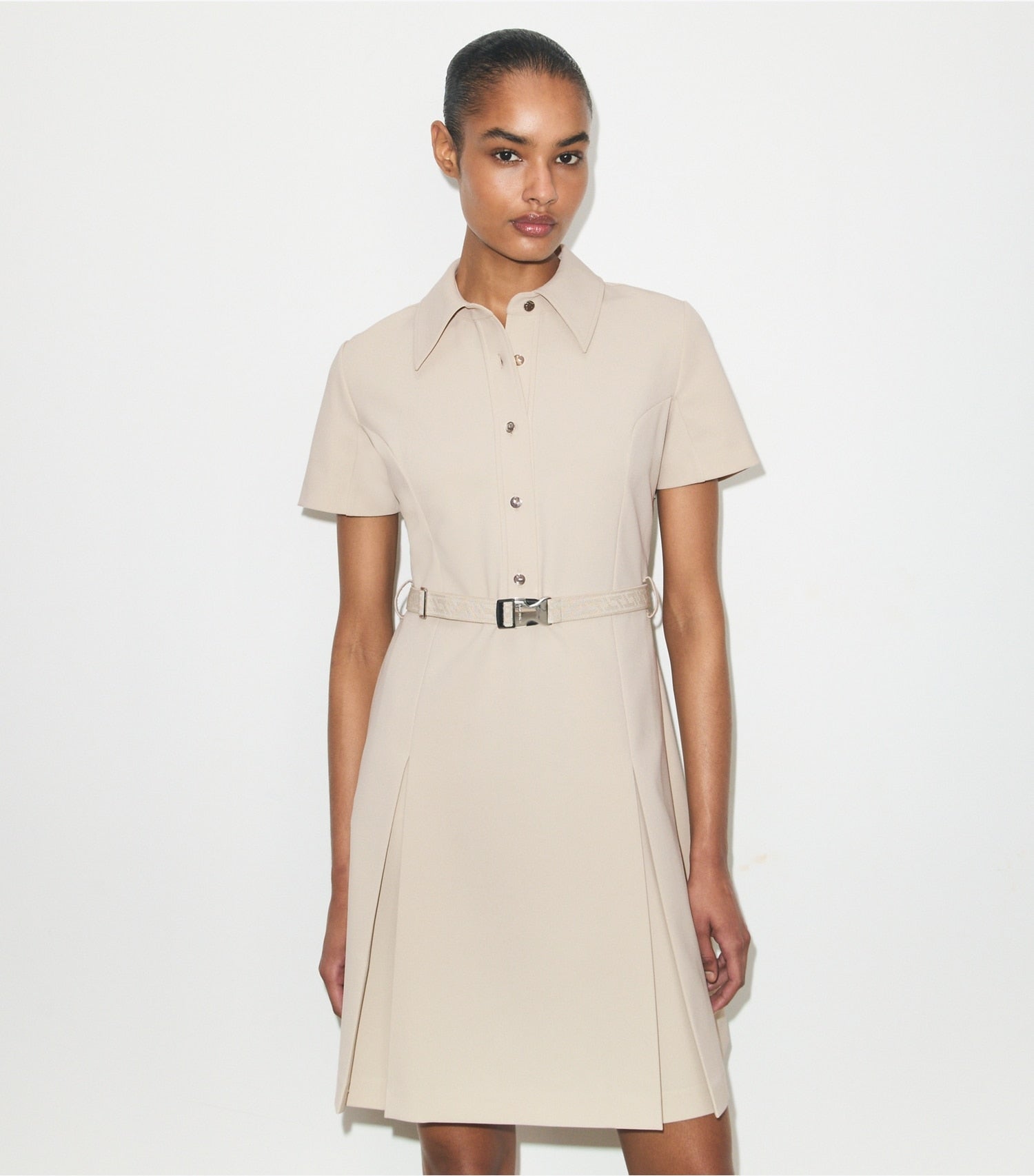 Tory Burch Short-Sleeve Pleated Golf Dress - Stone