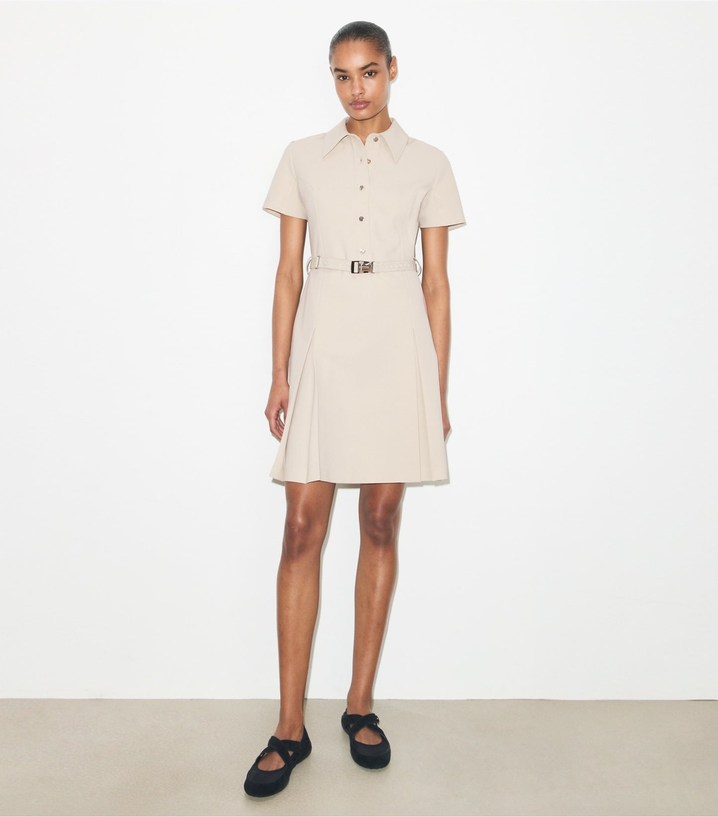Tory Burch Short-Sleeve Pleated Golf Dress - Stone