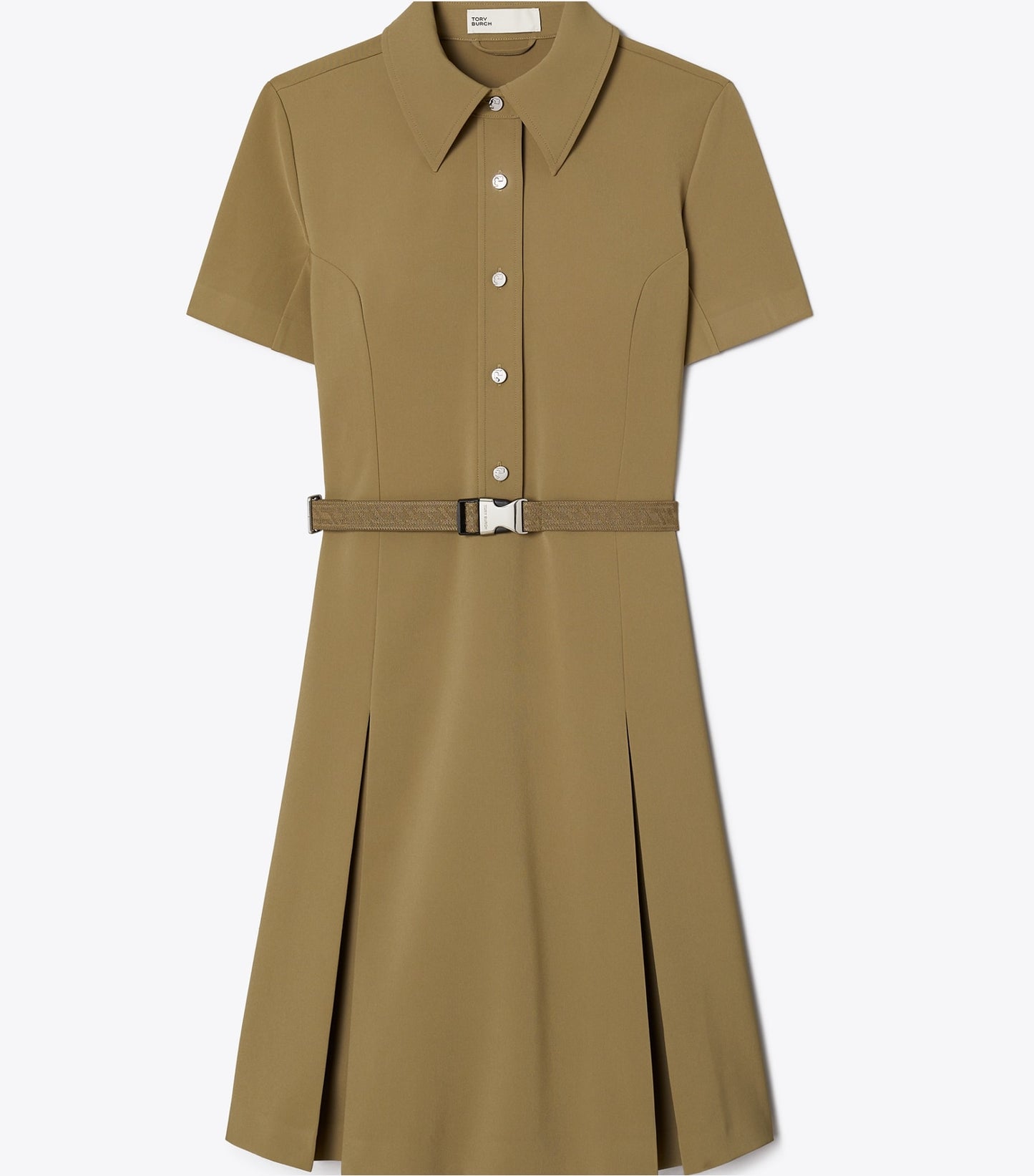 Tory Burch Short-Sleeve Pleated Golf Dress - Olive