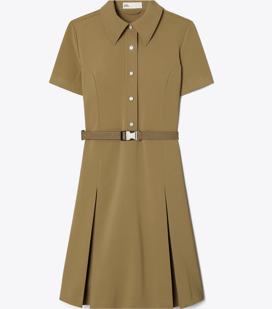 Tory Burch Short-Sleeve Pleated Golf Dress - Olive