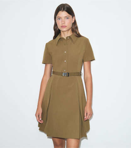 Tory Burch Short-Sleeve Pleated Golf Dress - Olive
