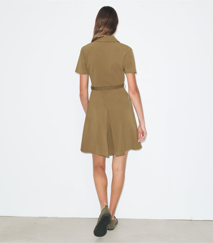 Tory Burch Short-Sleeve Pleated Golf Dress - Olive