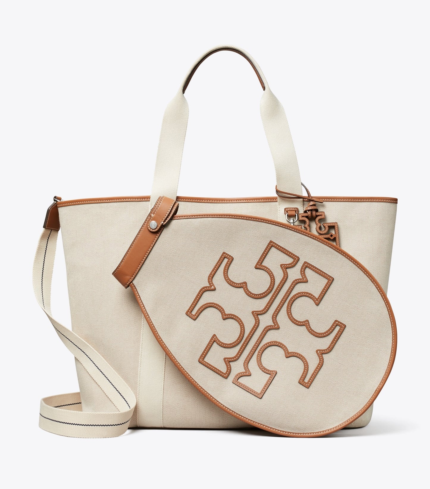 Tory Burch Two-Tone Canvas Tennis Tote - Natural / Brown