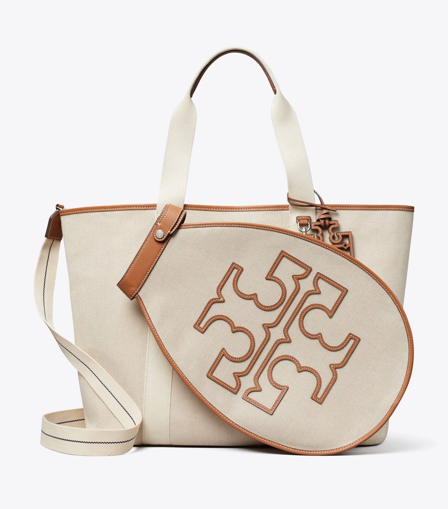 Tory Burch Two-Tone Canvas Tennis Tote - Natural / Brown