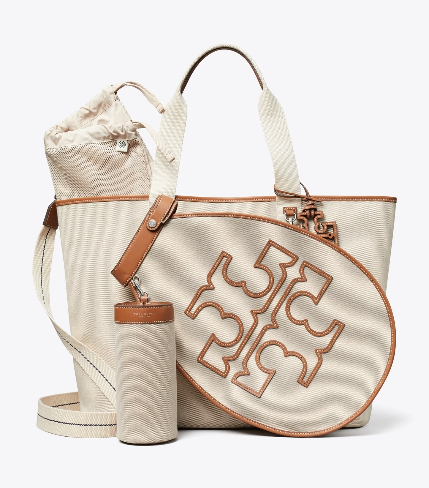 Tory Burch Two-Tone Canvas Tennis Tote - Natural / Brown